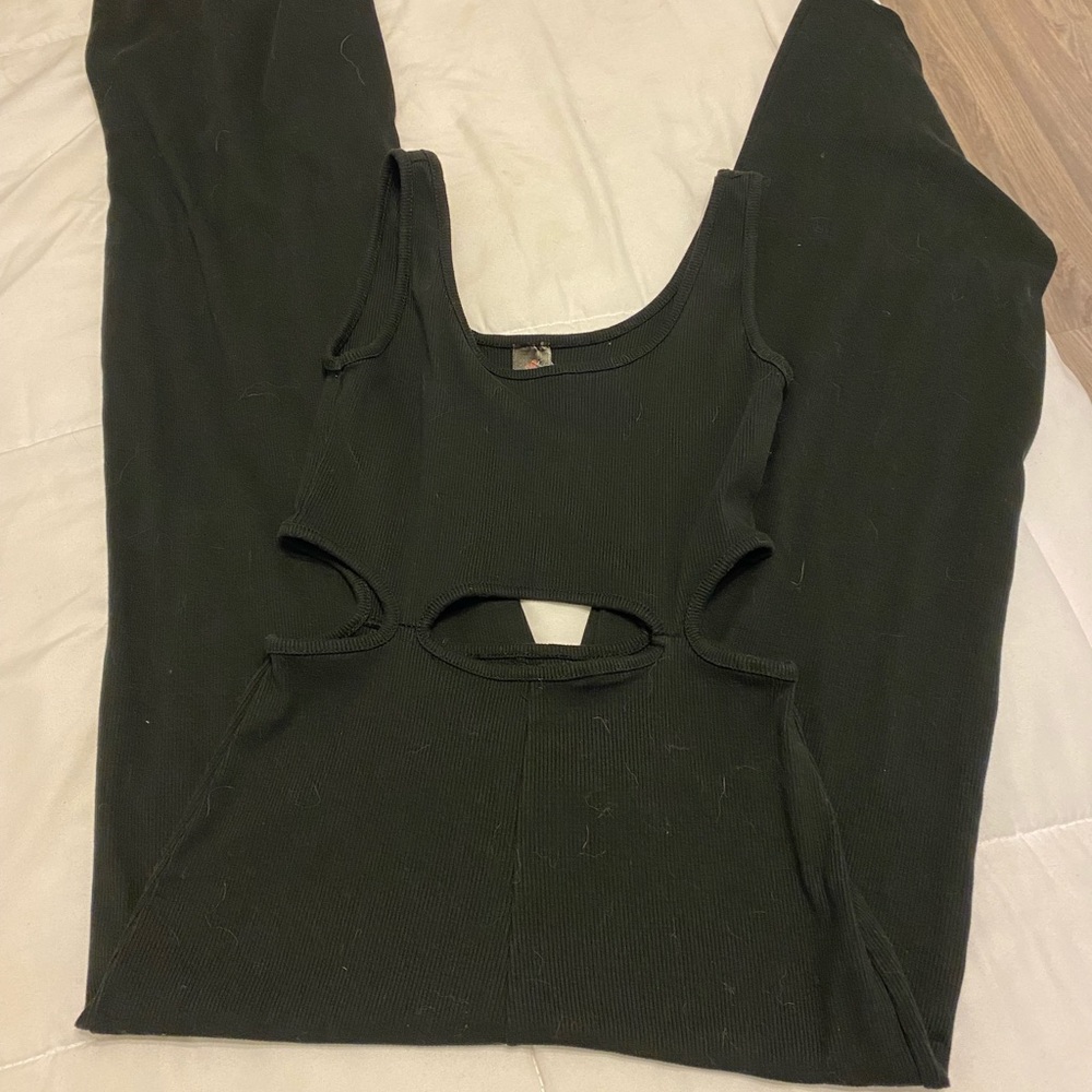 Open tummy, black tank jumpsuit